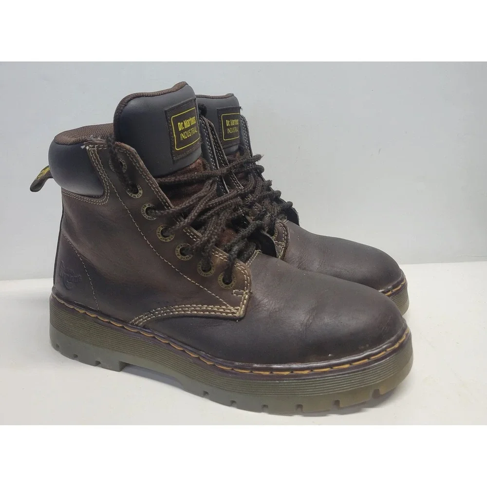 Dr Martens Industrial Work soft toe AirWair Boots‎ Brown Leather Lace Up Size 9